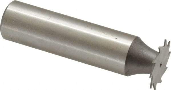 Made in USA - 5/8" Diam x 0.02" Face Width, High Speed Steel, 12 Teeth, Shank Connection Woodruff Keyseat Cutter - Uncoated, 2-3/32" OAL x 1/2" Shank, Straight Teeth - Apex Tool & Supply