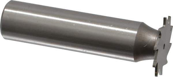 Made in USA - 3/4" Diam x 1/32" Face Width, High Speed Steel, 14 Teeth, Shank Connection Woodruff Keyseat Cutter - Uncoated, 2-1/8" OAL x 1/2" Shank, Straight Teeth - Apex Tool & Supply
