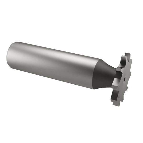 Made in USA - 3/4" Diam x 1/16" Face Width, High Speed Steel, 14 Teeth, Shank Connection Woodruff Keyseat Cutter - Uncoated, 2-1/8" OAL x 1/2" Shank, Straight Teeth - Apex Tool & Supply
