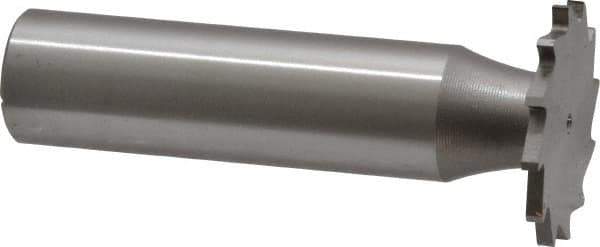 Made in USA - 7/8" Diam x 1/16" Face Width, High Speed Steel, 14 Teeth, Shank Connection Woodruff Keyseat Cutter - Uncoated, 2-5/32" OAL x 1/2" Shank, Straight Teeth - Apex Tool & Supply
