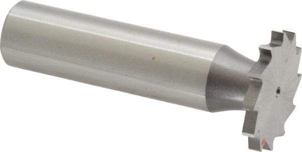 Made in USA - 7/8" Diam x 3/32" Face Width, High Speed Steel, 14 Teeth, Shank Connection Woodruff Keyseat Cutter - Uncoated, 2-5/32" OAL x 1/2" Shank, Straight Teeth - Apex Tool & Supply