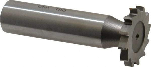 Made in USA - 7/8" Diam x 1/8" Face Width, High Speed Steel, 14 Teeth, Shank Connection Woodruff Keyseat Cutter - Uncoated, 2-5/32" OAL x 1/2" Shank, Straight Teeth - Apex Tool & Supply