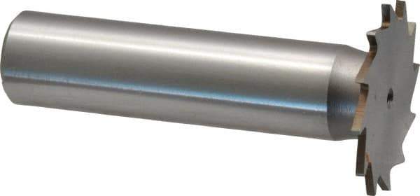 Made in USA - 1" Diam x 3/64" Face Width, High Speed Steel, 16 Teeth, Shank Connection Woodruff Keyseat Cutter - Uncoated, 2-3/16" OAL x 1/2" Shank, Straight Teeth - Apex Tool & Supply