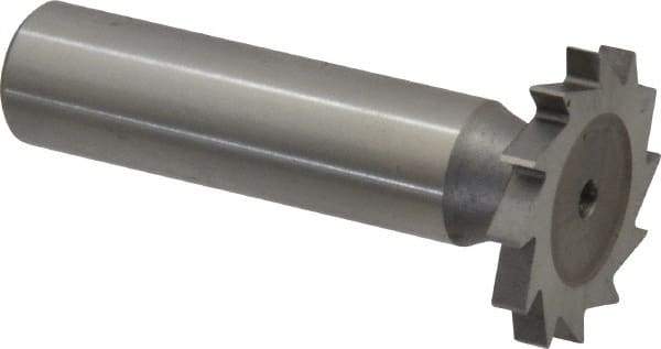 Made in USA - 1" Diam x 1/8" Face Width, High Speed Steel, 16 Teeth, Shank Connection Woodruff Keyseat Cutter - Uncoated, 2-3/16" OAL x 1/2" Shank, Straight Teeth - Apex Tool & Supply