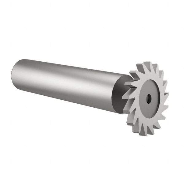 Made in USA - 1" Diam x 9/64" Face Width, High Speed Steel, 16 Teeth, Shank Connection Woodruff Keyseat Cutter - Uncoated, 2-3/16" OAL x 1/2" Shank, Straight Teeth - Apex Tool & Supply
