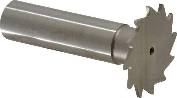Made in USA - 1-1/8" Diam x 3/64" Face Width, High Speed Steel, 16 Teeth, Shank Connection Woodruff Keyseat Cutter - Uncoated, 2-3/16" OAL x 1/2" Shank, Straight Teeth - Apex Tool & Supply