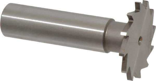 Made in USA - 1-1/8" Diam x 5/64" Face Width, High Speed Steel, 16 Teeth, Shank Connection Woodruff Keyseat Cutter - Uncoated, 2-3/16" OAL x 1/2" Shank, Straight Teeth - Apex Tool & Supply