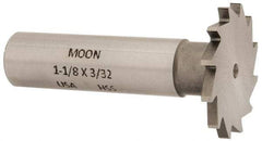 Made in USA - 1-1/8" Diam x 3/32" Face Width, High Speed Steel, 16 Teeth, Shank Connection Woodruff Keyseat Cutter - Uncoated, 2-3/16" OAL x 1/2" Shank, Straight Teeth - Apex Tool & Supply