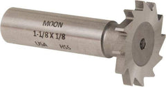 Made in USA - 1-1/8" Diam x 1/8" Face Width, High Speed Steel, 16 Teeth, Shank Connection Woodruff Keyseat Cutter - Uncoated, 2-3/16" OAL x 1/2" Shank, Straight Teeth - Apex Tool & Supply