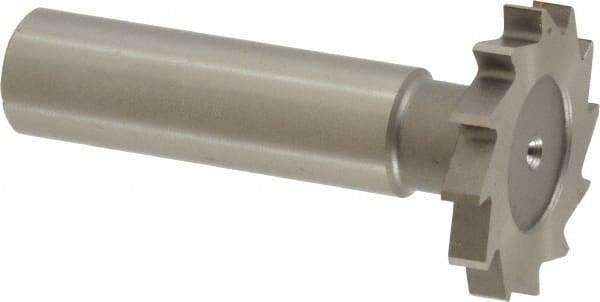 Made in USA - 1-1/8" Diam x 5/32" Face Width, High Speed Steel, 16 Teeth, Shank Connection Woodruff Keyseat Cutter - Uncoated, 2-3/16" OAL x 1/2" Shank, Straight Teeth - Apex Tool & Supply