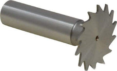 Made in USA - 1-1/4" Diam x 3/64" Face Width, High Speed Steel, 18 Teeth, Shank Connection Woodruff Keyseat Cutter - Uncoated, 2-3/16" OAL x 1/2" Shank, Straight Teeth - Apex Tool & Supply