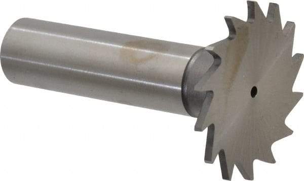 Made in USA - 1-1/4" Diam x 1/16" Face Width, High Speed Steel, 18 Teeth, Shank Connection Woodruff Keyseat Cutter - Uncoated, 2-3/16" OAL x 1/2" Shank, Straight Teeth - Apex Tool & Supply