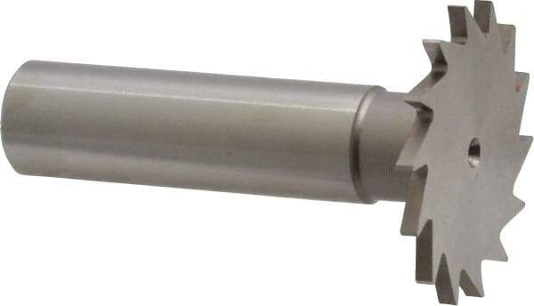 Made in USA - 1-1/4" Diam x 5/64" Face Width, High Speed Steel, 18 Teeth, Shank Connection Woodruff Keyseat Cutter - Uncoated, 2-3/16" OAL x 1/2" Shank, Straight Teeth - Apex Tool & Supply