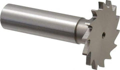 Made in USA - 1-1/4" Diam x 3/32" Face Width, High Speed Steel, 18 Teeth, Shank Connection Woodruff Keyseat Cutter - Uncoated, 2-3/16" OAL x 1/2" Shank, Straight Teeth - Apex Tool & Supply