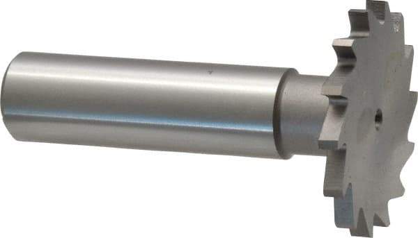Made in USA - 1-1/4" Diam x 7/64" Face Width, High Speed Steel, 18 Teeth, Shank Connection Woodruff Keyseat Cutter - Uncoated, 2-3/16" OAL x 1/2" Shank, Straight Teeth - Apex Tool & Supply