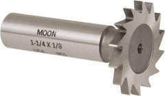 Made in USA - 1-1/4" Diam x 1/8" Face Width, High Speed Steel, 18 Teeth, Shank Connection Woodruff Keyseat Cutter - Uncoated, 2-3/16" OAL x 1/2" Shank, Straight Teeth - Apex Tool & Supply