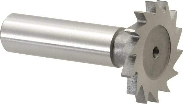 Made in USA - 1-1/4" Diam x 9/64" Face Width, High Speed Steel, 18 Teeth, Shank Connection Woodruff Keyseat Cutter - Uncoated, 2-3/16" OAL x 1/2" Shank, Straight Teeth - Apex Tool & Supply