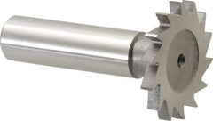 Made in USA - 1-1/4" Diam x 9/64" Face Width, High Speed Steel, 18 Teeth, Shank Connection Woodruff Keyseat Cutter - Uncoated, 2-3/16" OAL x 1/2" Shank, Straight Teeth - Apex Tool & Supply