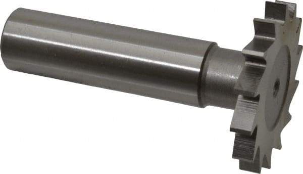 Made in USA - 1-1/4" Diam x 5/32" Face Width, High Speed Steel, 18 Teeth, Shank Connection Woodruff Keyseat Cutter - Uncoated, 2-3/16" OAL x 1/2" Shank, Straight Teeth - Apex Tool & Supply
