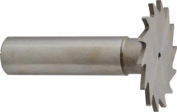 Made in USA - 1-3/8" Diam x 1/16" Face Width, High Speed Steel, 18 Teeth, Shank Connection Woodruff Keyseat Cutter - Uncoated, 2-1/4" OAL x 1/2" Shank, Straight Teeth - Apex Tool & Supply