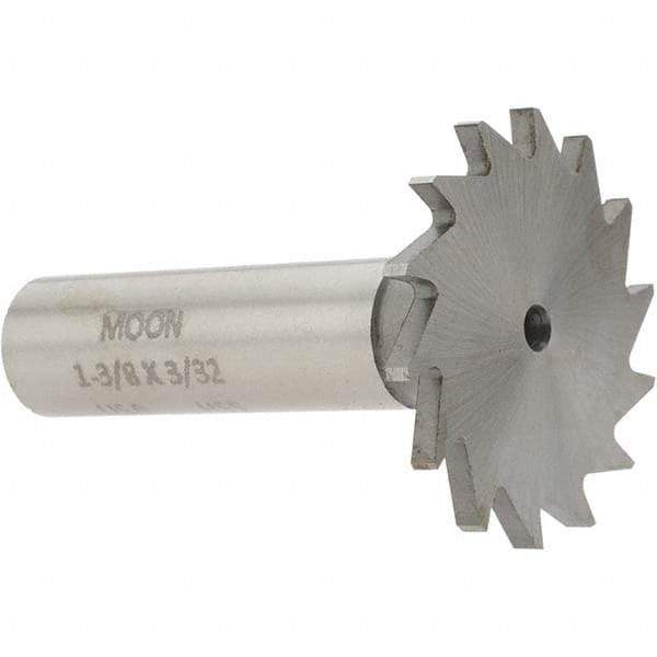 Made in USA - 1-3/8" Diam x 3/32" Face Width, High Speed Steel, 18 Teeth, Shank Connection Woodruff Keyseat Cutter - Uncoated, 2-1/4" OAL x 1/2" Shank, Straight Teeth - Apex Tool & Supply