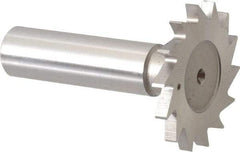 Made in USA - 1-3/8" Diam x 1/8" Face Width, High Speed Steel, 18 Teeth, Shank Connection Woodruff Keyseat Cutter - Uncoated, 2-1/4" OAL x 1/2" Shank, Straight Teeth - Apex Tool & Supply