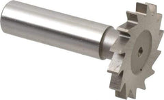 Made in USA - 1-3/8" Diam x 11/64" Face Width, High Speed Steel, 18 Teeth, Shank Connection Woodruff Keyseat Cutter - Uncoated, 2-1/4" OAL x 1/2" Shank, Straight Teeth - Apex Tool & Supply