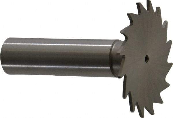 Made in USA - 1-1/2" Diam x 3/64" Face Width, High Speed Steel, 20 Teeth, Shank Connection Woodruff Keyseat Cutter - Uncoated, 2-1/4" OAL x 1/2" Shank, Straight Teeth - Apex Tool & Supply