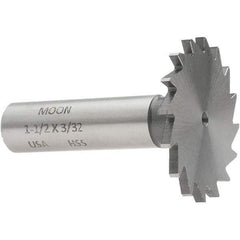 Made in USA - 1-1/2" Diam x 3/32" Face Width, High Speed Steel, 20 Teeth, Shank Connection Woodruff Keyseat Cutter - Uncoated, 2-1/4" OAL x 1/2" Shank, Straight Teeth - Apex Tool & Supply