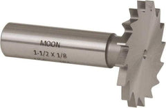 Made in USA - 1-1/2" Diam x 1/8" Face Width, High Speed Steel, 16 Teeth, Shank Connection Woodruff Keyseat Cutter - Uncoated, 2-1/8" OAL x 1/2" Shank, Straight Teeth - Apex Tool & Supply