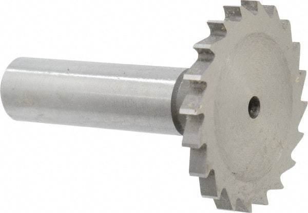 Made in USA - 1-1/2" Diam x 9/64" Face Width, High Speed Steel, 20 Teeth, Shank Connection Woodruff Keyseat Cutter - Uncoated, 2-1/4" OAL x 1/2" Shank, Straight Teeth - Apex Tool & Supply