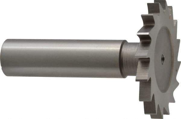 Made in USA - 1-1/2" Diam x 5/32" Face Width, High Speed Steel, 20 Teeth, Shank Connection Woodruff Keyseat Cutter - Uncoated, 2-1/4" OAL x 1/2" Shank, Straight Teeth - Apex Tool & Supply