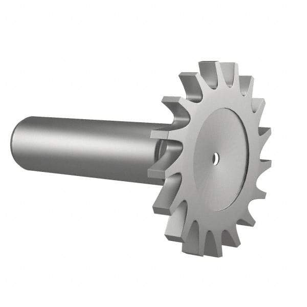 Made in USA - 1-1/2" Diam x 3/16" Face Width, High Speed Steel, 20 Teeth, Shank Connection Woodruff Keyseat Cutter - Uncoated, 2-1/4" OAL x 1/2" Shank, Straight Teeth - Apex Tool & Supply