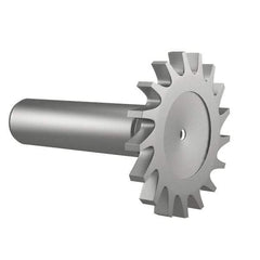 Made in USA - 1-1/2" Diam x 3/16" Face Width, High Speed Steel, 20 Teeth, Shank Connection Woodruff Keyseat Cutter - Uncoated, 2-1/4" OAL x 1/2" Shank, Straight Teeth - Apex Tool & Supply