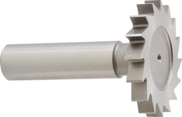 Made in USA - 1-1/2" Diam x 7/32" Face Width, High Speed Steel, 20 Teeth, Shank Connection Woodruff Keyseat Cutter - Uncoated, 2-1/4" OAL x 1/2" Shank, Straight Teeth - Apex Tool & Supply