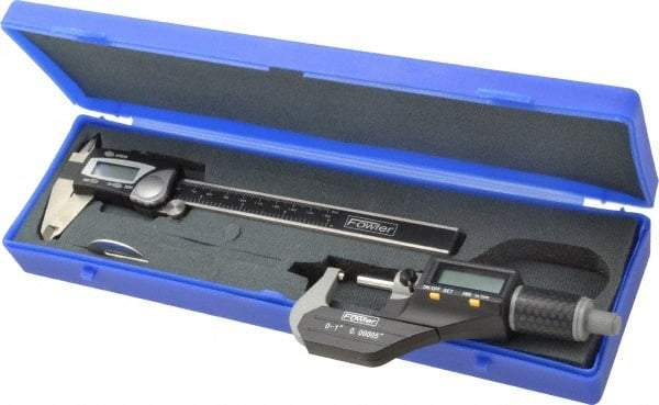 Fowler - 3 Piece, Machinist Caliper and Micrometer Tool Kit - 0 to 6 Inch Caliper, 0.0001 Inch Caliper Resoluion, 0 to 1 Inch Micrometer - Apex Tool & Supply