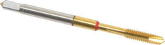 Guhring - #8-32 UNC, 3 Flute, TiN Finish, Powdered Metal Spiral Point Tap - Plug Chamfer, Right Hand Thread, 2.48" OAL, 3/8" Thread Length, 0.168" Shank Diam, 2B Class of Fit, Series 3992 - Exact Industrial Supply