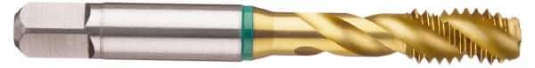 Guhring - 3/8-16 UNC, 3 Flute, 40° Helix, Modified Bottoming Chamfer, TiN Finish, Cobalt Spiral Flute STI Tap - Right Hand Flute, 3.381" OAL, 0.367" Shank Diam, 3B Class of Fit, Series 3988 - Exact Industrial Supply