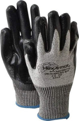 HexArmor - Size M (8), ANSI Cut Lvl A8, Puncture Lvl 5, Nitrile Coated Cut & Puncture Resistant Gloves - Palm & Fingers Coated, SuperFabric/HPPE Lining, Knit Wrist, Gray/Black, Paired - Apex Tool & Supply