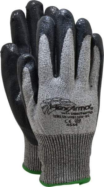 HexArmor - Size L (9), ANSI Cut Lvl A8, Puncture Lvl 5, Nitrile Coated Cut & Puncture Resistant Gloves - Palm & Fingers Coated, SuperFabric/HPPE Lining, Knit Wrist, Gray/Black, Paired - Apex Tool & Supply