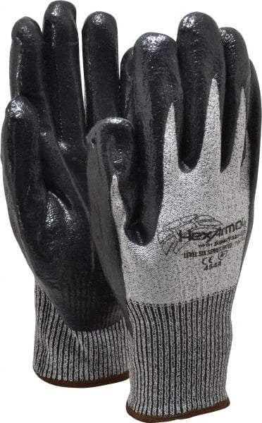 HexArmor - Size XL (10), ANSI Cut Lvl A8, Puncture Lvl 5, Nitrile Coated Cut & Puncture Resistant Gloves - Palm & Fingers Coated, SuperFabric/HPPE Lining, Knit Wrist, Gray/Black, Paired - Apex Tool & Supply