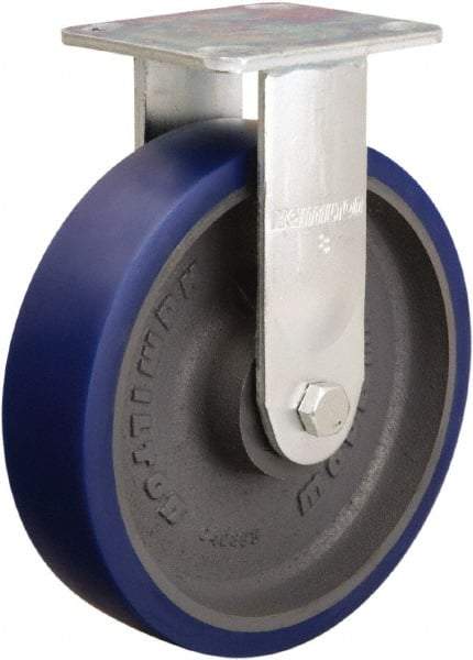 Hamilton - 8" Diam x 2" Wide x 9-1/2" OAH Top Plate Mount Rigid Caster - Polyurethane Mold onto Cast Iron Center, 900 Lb Capacity, Sealed Precision Ball Bearing, 4 x 4-1/2" Plate - Apex Tool & Supply