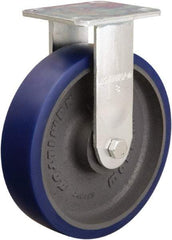 Hamilton - 8" Diam x 2" Wide x 9-1/2" OAH Top Plate Mount Rigid Caster - Polyurethane Mold onto Cast Iron Center, 900 Lb Capacity, Sealed Precision Ball Bearing, 4 x 4-1/2" Plate - Apex Tool & Supply