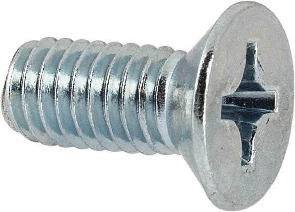 Value Collection - M6x1.00 Metric Coarse, 14mm OAL Phillips Drive Machine Screw - Flat Head, Grade 4.8 Steel, Zinc-Plated Finish, Without Washer - Apex Tool & Supply