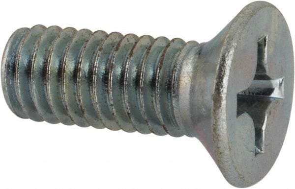 Value Collection - M6x1.00 Metric Coarse, 16mm OAL Phillips Drive Machine Screw - Flat Head, Grade 4.8 Steel, Zinc-Plated Finish, Without Washer - Apex Tool & Supply