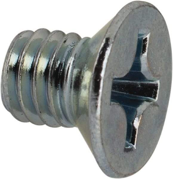 Value Collection - M6x1.00 Metric Coarse, 8mm OAL Phillips Drive Machine Screw - Flat Head, Grade 4.8 Steel, Zinc-Plated Finish, Without Washer - Apex Tool & Supply