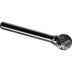 Made in USA - 1/4" Cut Diam, 1/8" Shank Diam, Ball Head Diamond Cut Burr - Carbide, 7/32" LOC, 1-3/4" OAL - Apex Tool & Supply