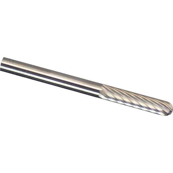 Made in USA - 1/8" Cut Diam, 1/4" Shank Diam, Cylinder with Radius Head Single Cut Burr - Carbide, 5/8" LOC, 2" OAL - Apex Tool & Supply