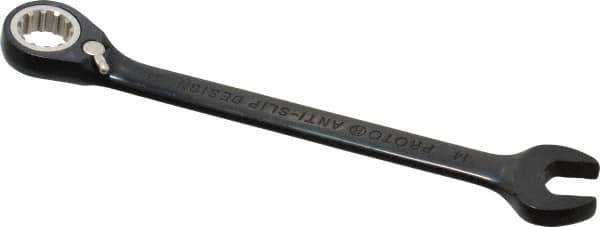 Proto - 14mm 12 Point Combination Wrench - 15° Head Angle, 7-1/2" OAL, Steel, Black Chrome Finish - Apex Tool & Supply