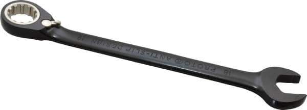 Proto - 18mm 12 Point Combination Wrench - 15° Head Angle, 9-5/16" OAL, Steel, Black Chrome Finish - Apex Tool & Supply